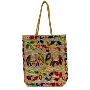 Gorgeous jeweled elephant zip close tote bag pockets storage organization NEW